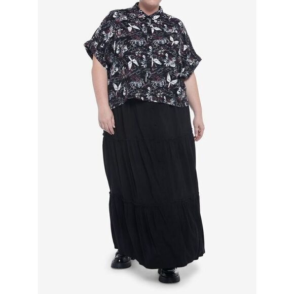 Dark Romance Script Boxy Girls Crop Woven Button-Up Plus Size 1 - Picture 10 of 10